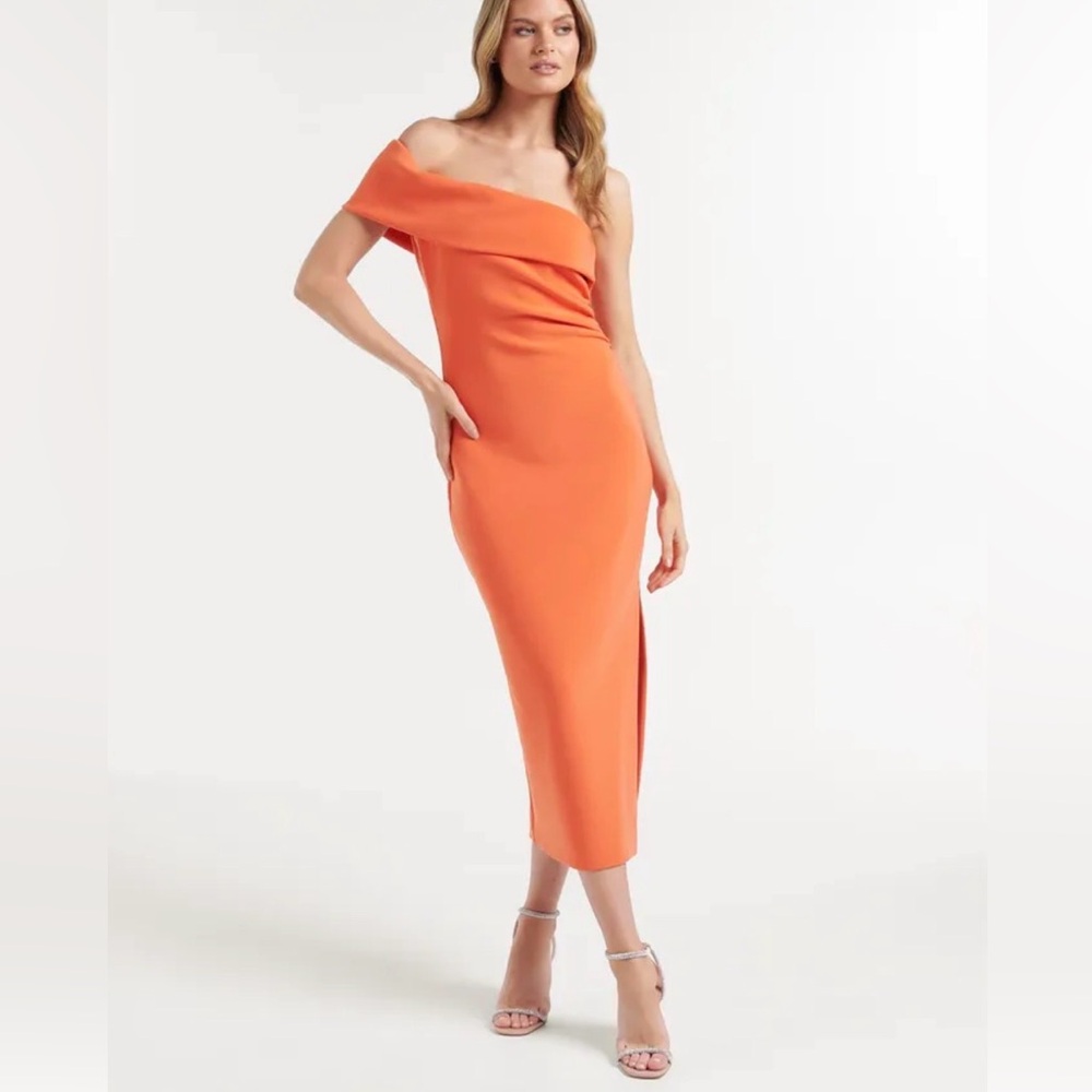 Ever New One-Shoulder Coral-Orange Midi Dress